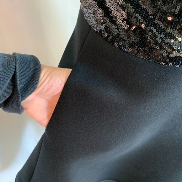 Donna Karan black sequin Bodice Flare Dress Sz 10 - Picture 6 of 15